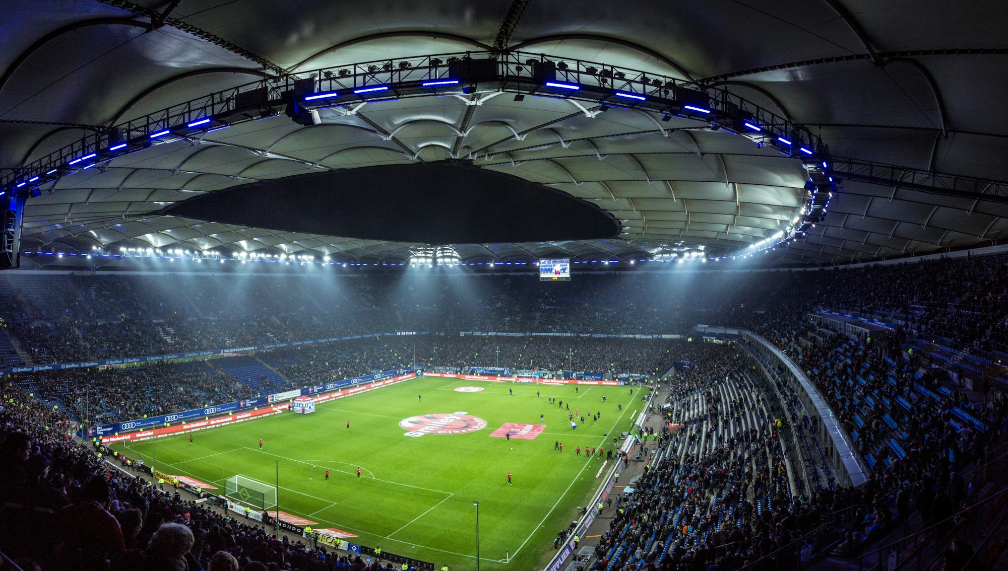 A floodlit football stadium